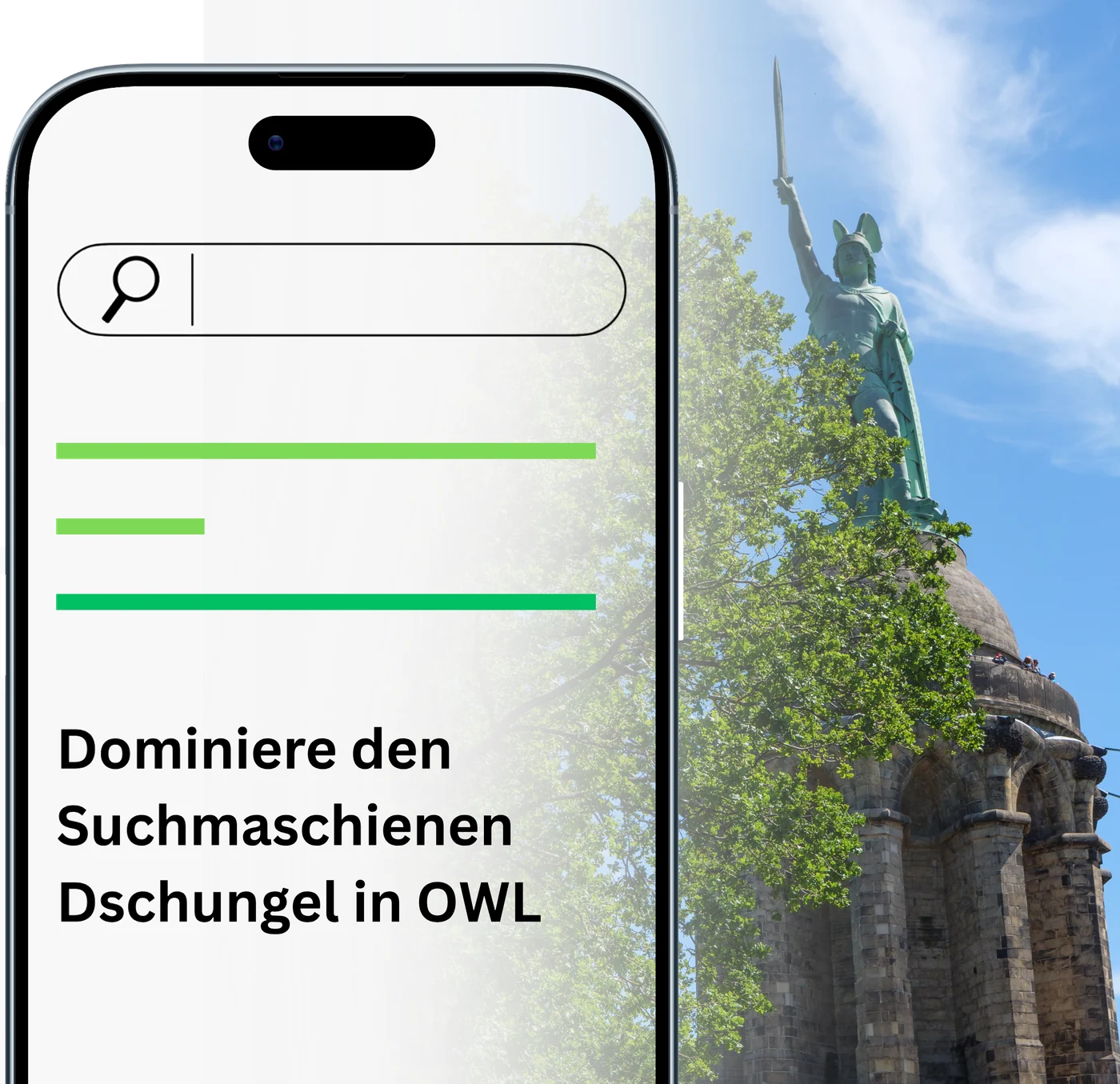 Handy mit Google-Suche vor dem Hermannsdenkmal: Dominiere den Suchmaschinen-Dschungel in OWL